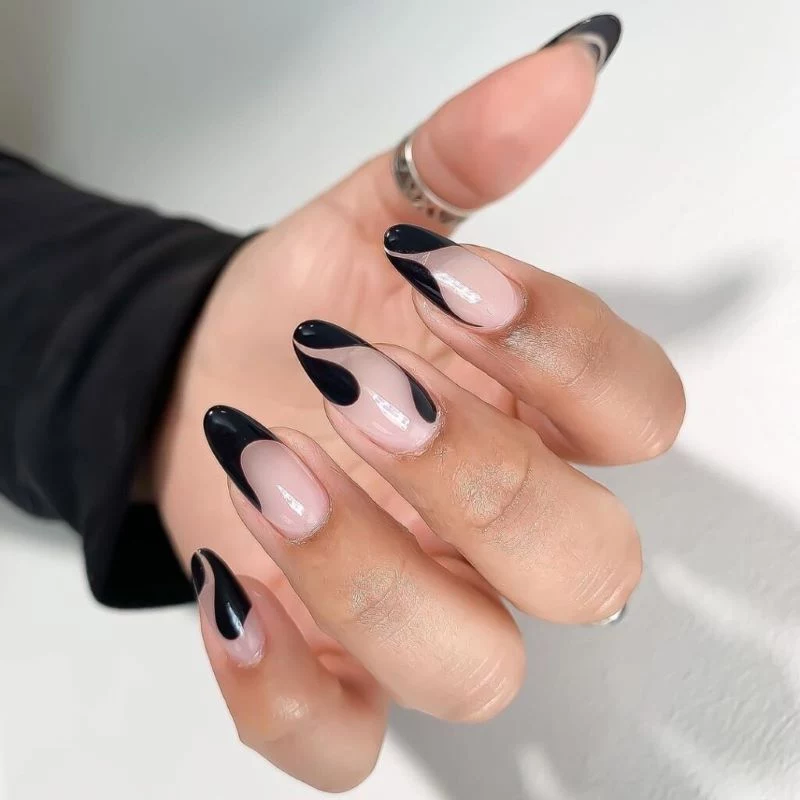 negative space winter nail designs in black