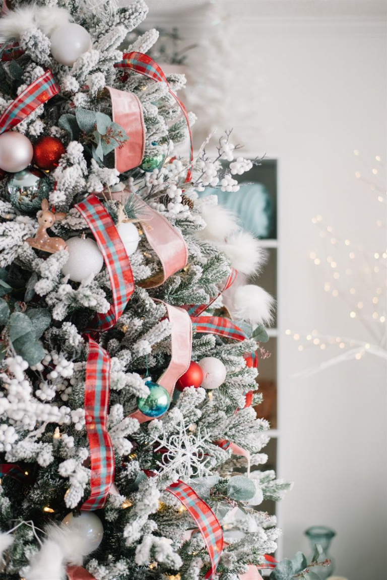 Flocked Christmas tree decorating ideas for the 2021 festive season