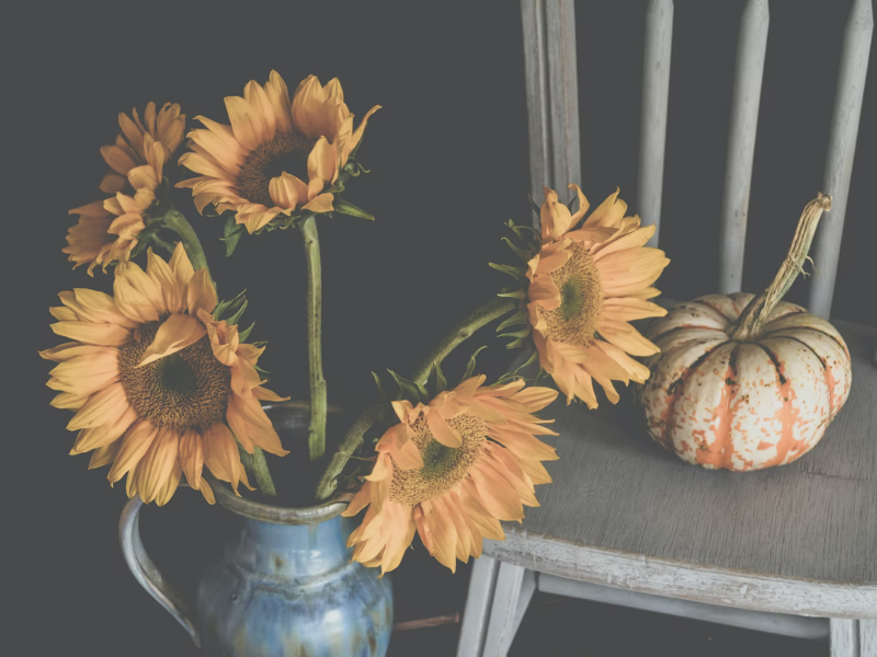 seasonal decor sunflowers pumpkin arrangement