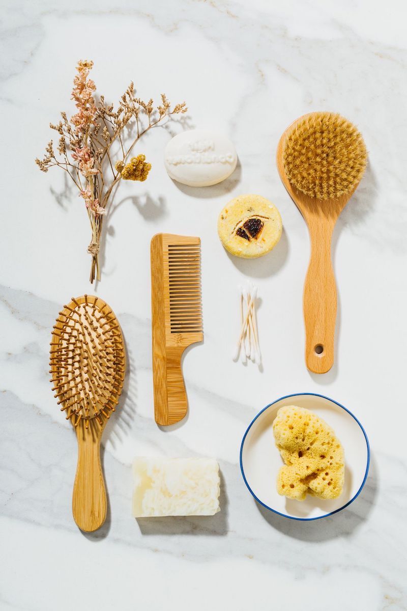 set of hair combs and brushes for a sustainable living