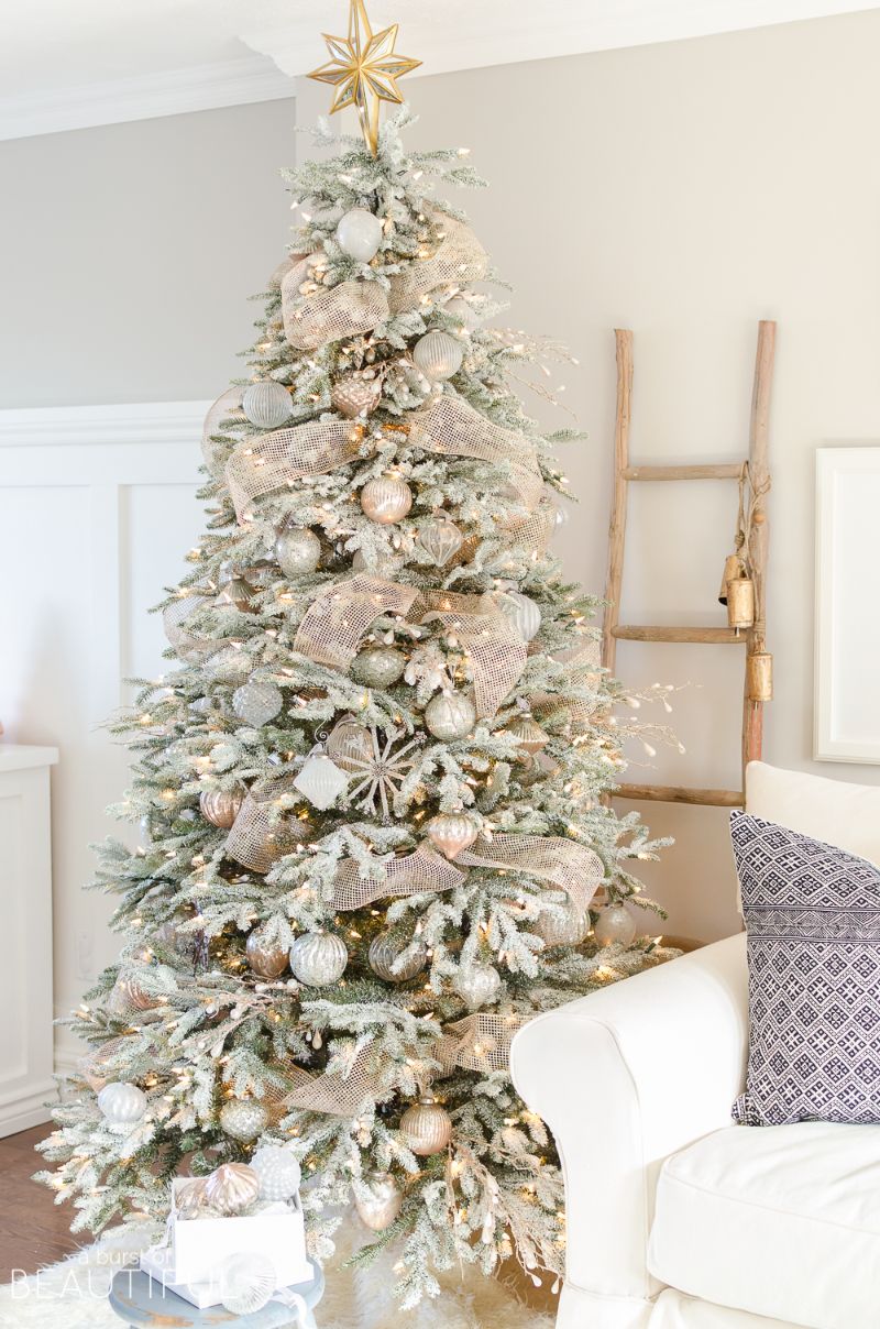 silver and gold flocked christmas tree decorating ideas