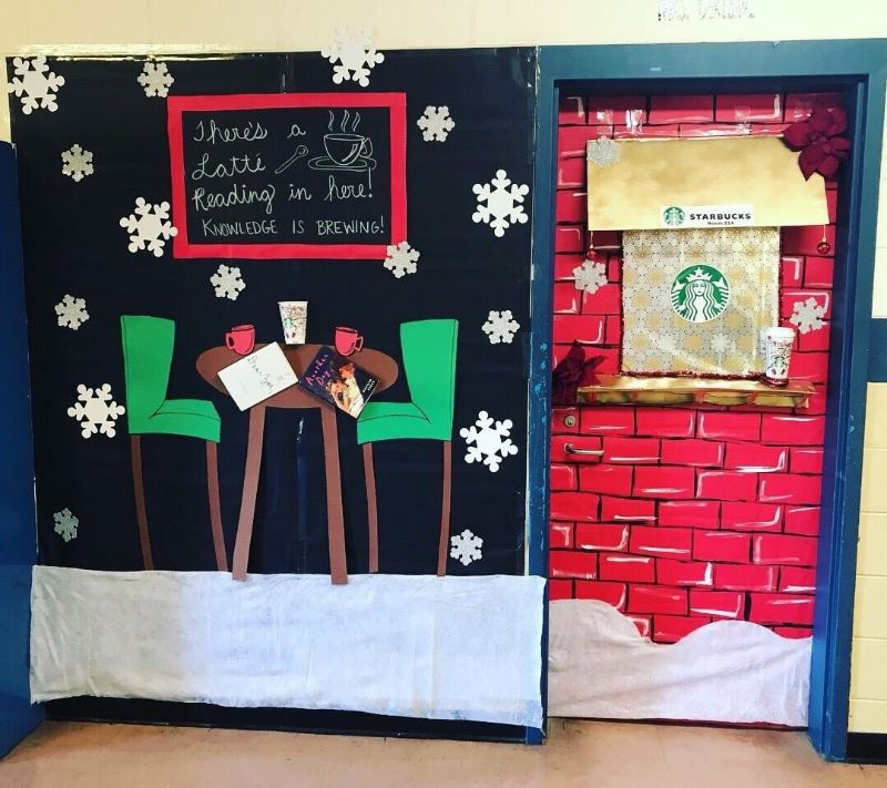 starbucks themed christmas door decorating ideas