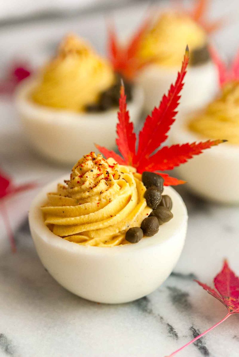 thanksgiving deviled eggs thanksgiving hors doeuvres with maple leaf