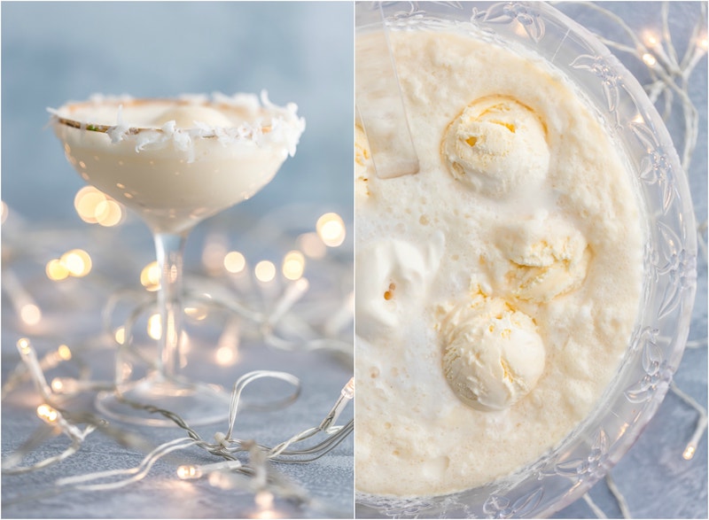 unique recipe for tasty snow punch christmas mocktails with ice cream and coconut