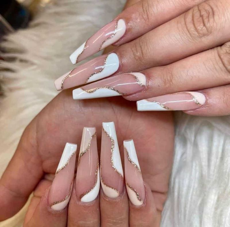 white and gold nail designs 2021 negative space