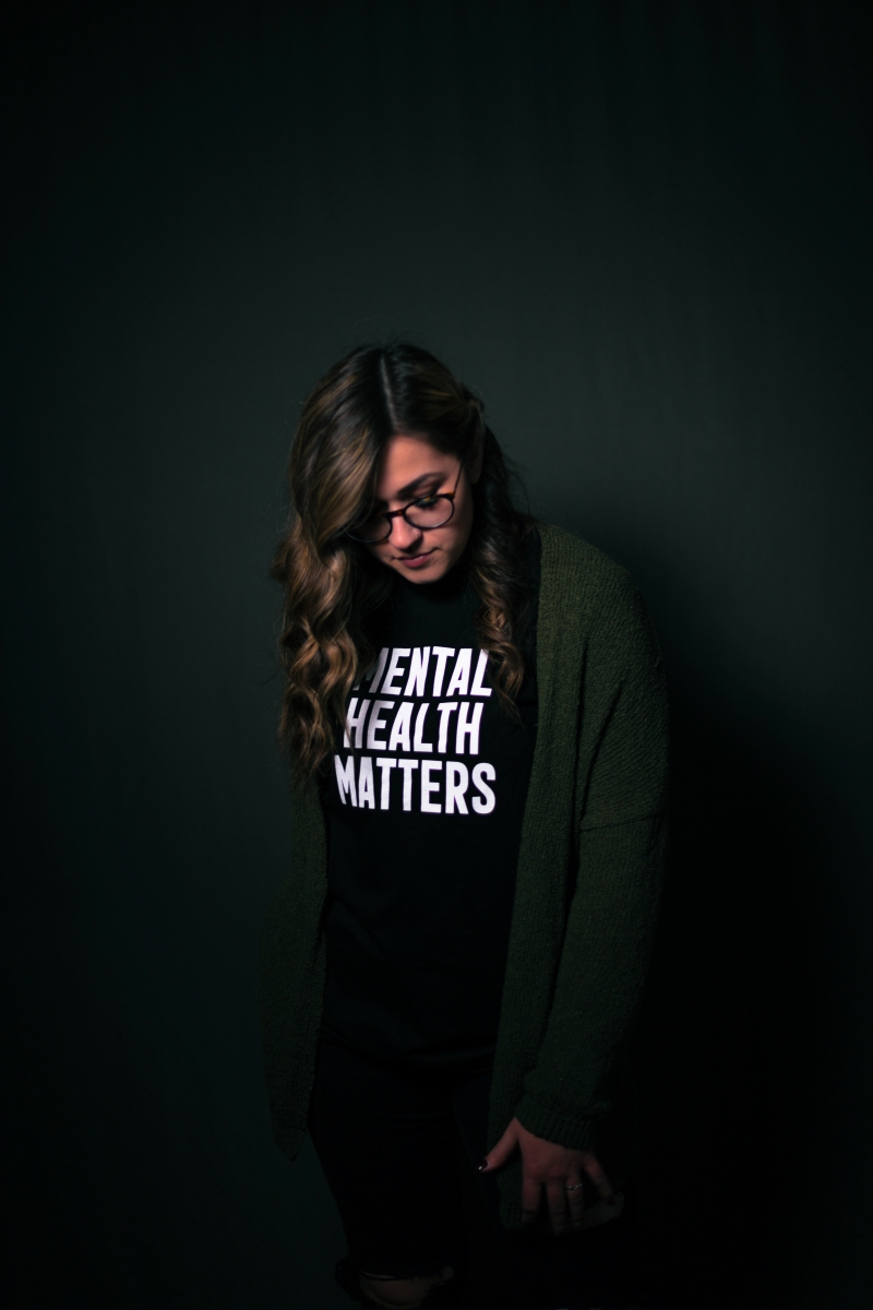 woman wearing mental health matters t shirt