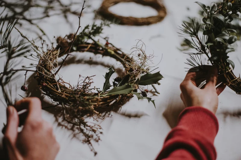wreath made of branches greenery seasonal decor