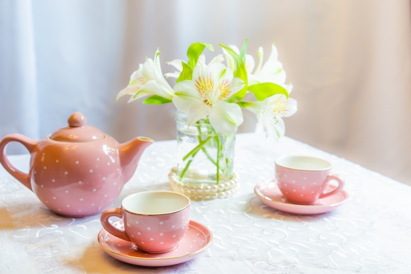 best grandma gifts for the winter holidays pink tea set with white polka dots