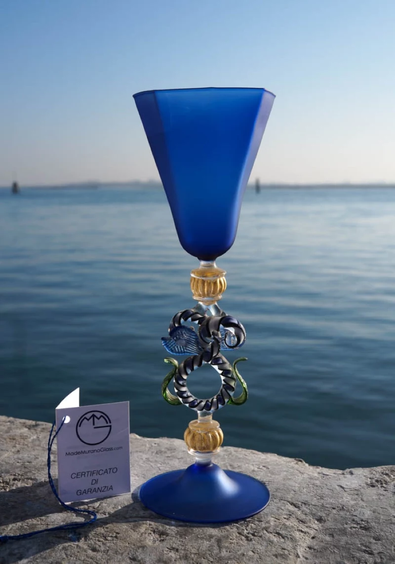 blue matte goblet murano drinking glass