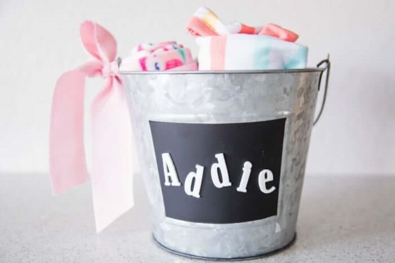 bucket with gifts baby shower wrapping paper