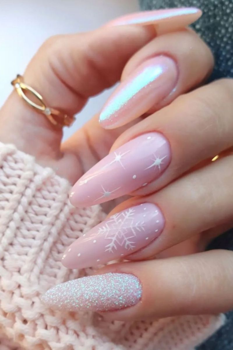 christmas nail designs 2021 light pink polish