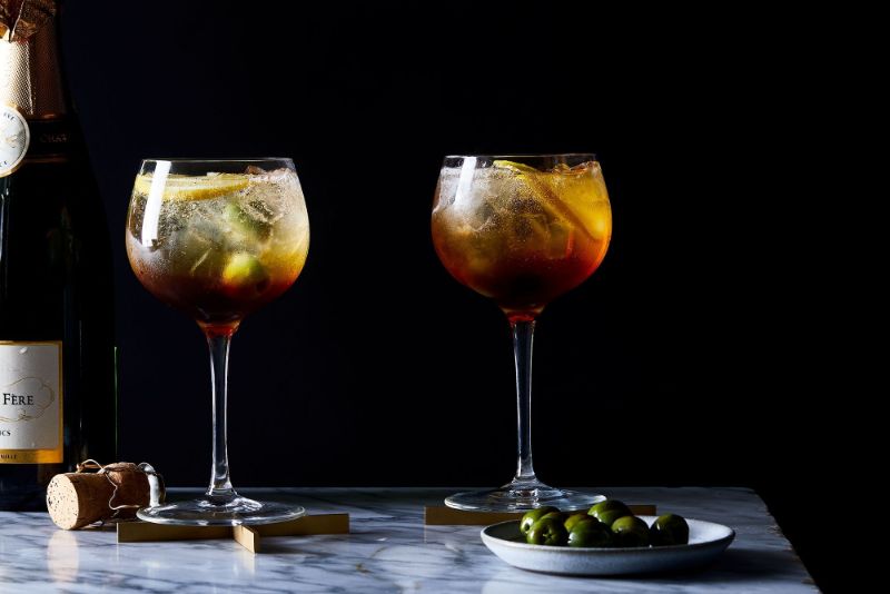 cynar spritz sparkling wine cocktails tall glasses