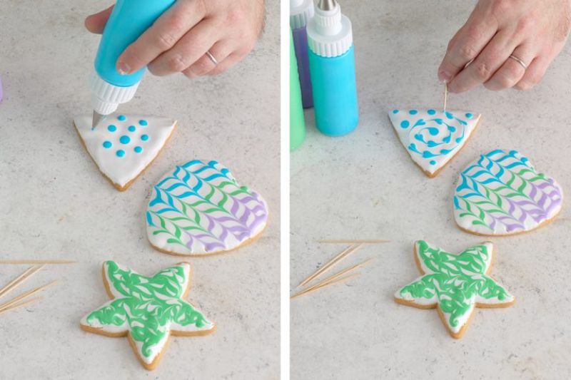 decorating gingerbread cookies with icing