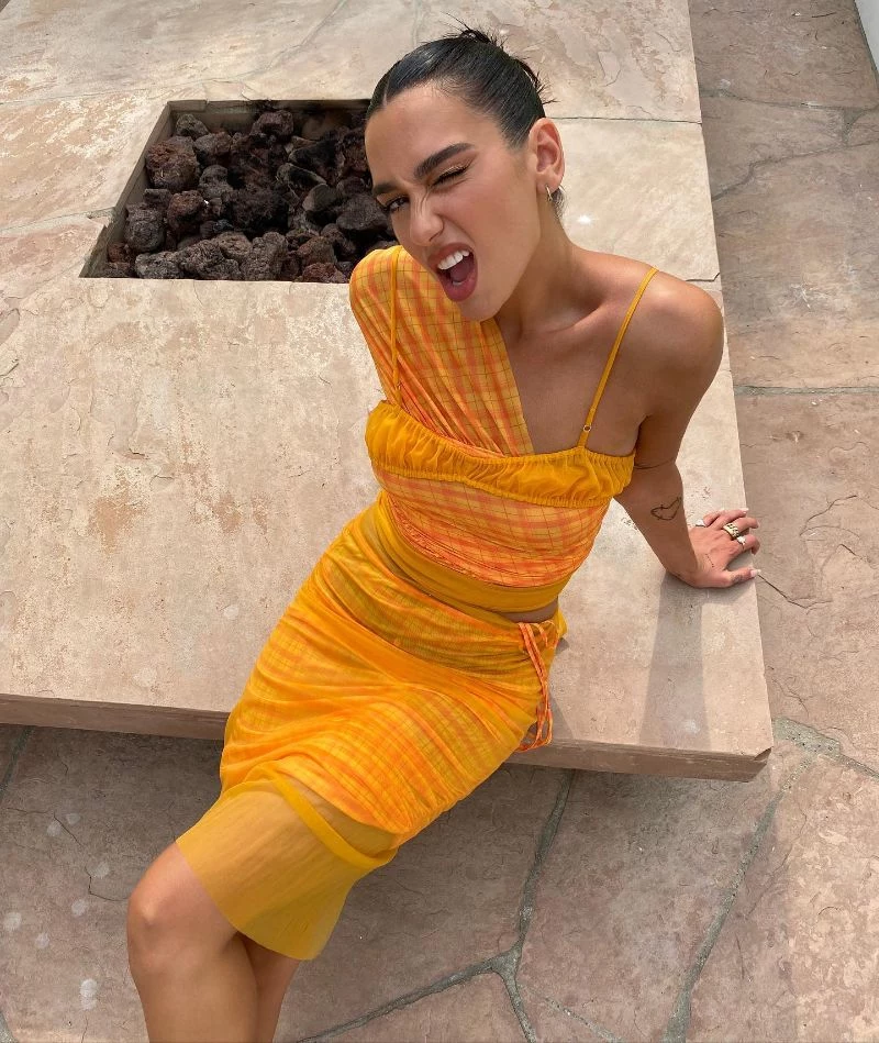 dua lipa birthday outfit ideas yellow dress