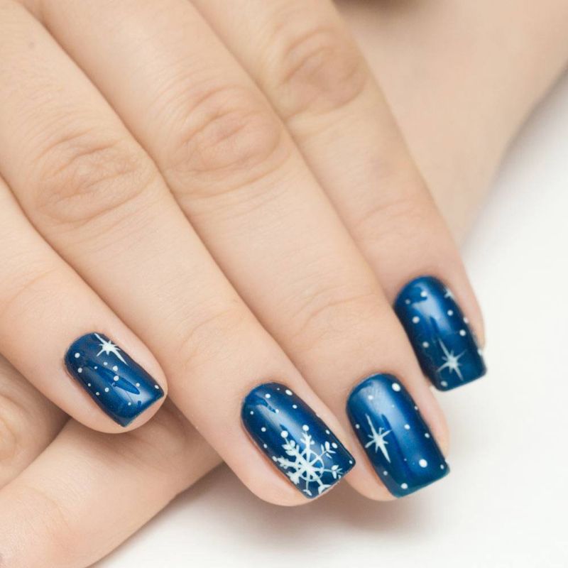 frozen snowflakes christmas nails blue white easy