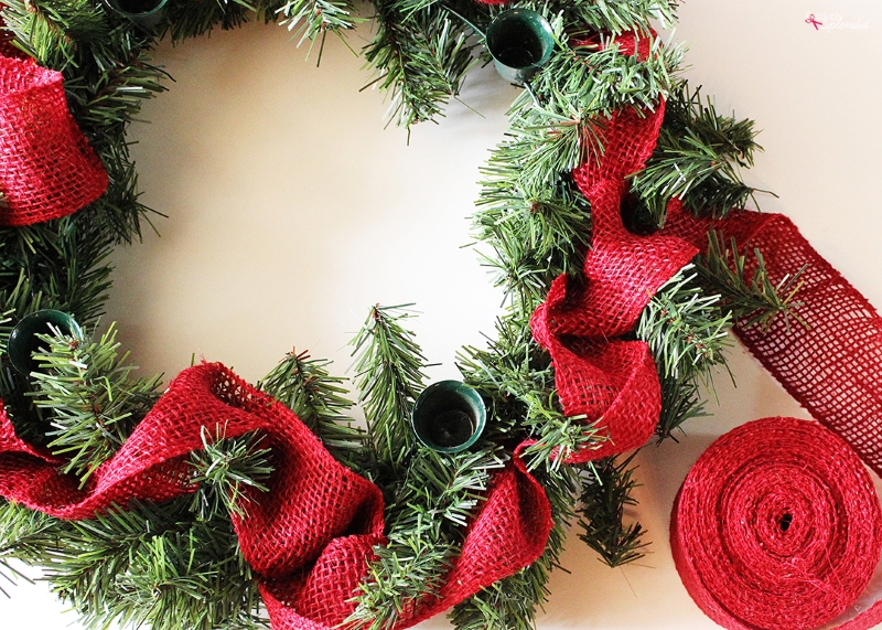greenery red ribbon advent wreath craft
