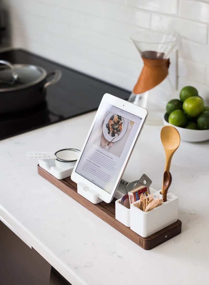 high tech grandma gifts tablet to search recipes online while cooking