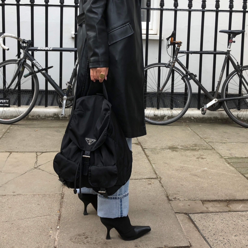 iconic leather prada backpack in black street style
