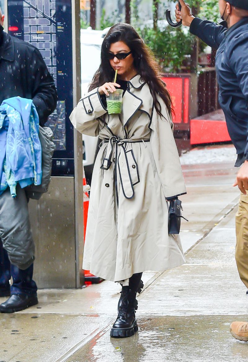 kourtney kardashian combat boots with dress long coat