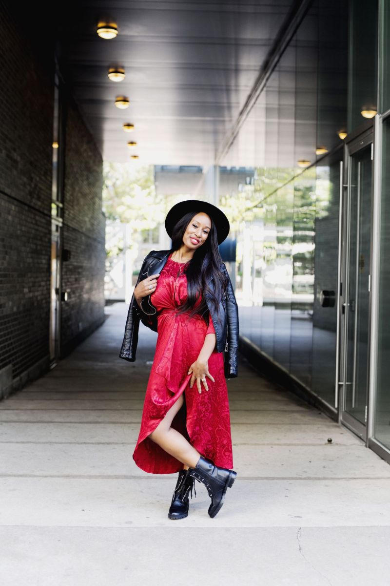 combat boots and a dress