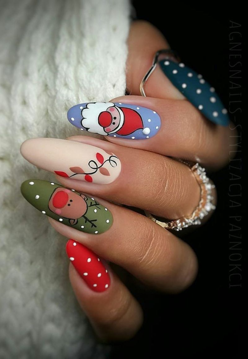 matte finish christmas nail designs with decorations
