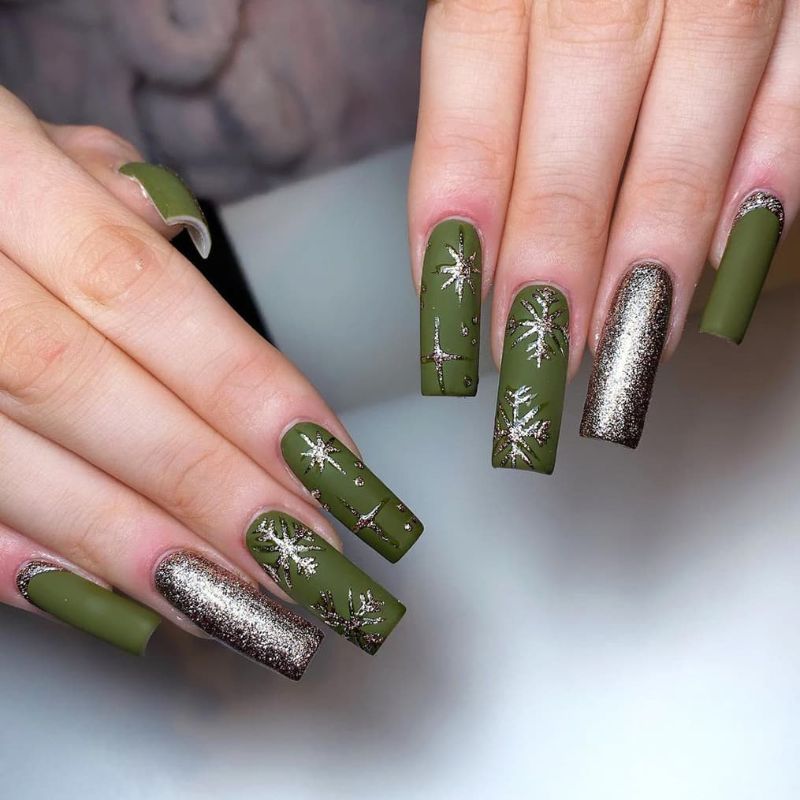 olive green christmas nail colors dark glitter