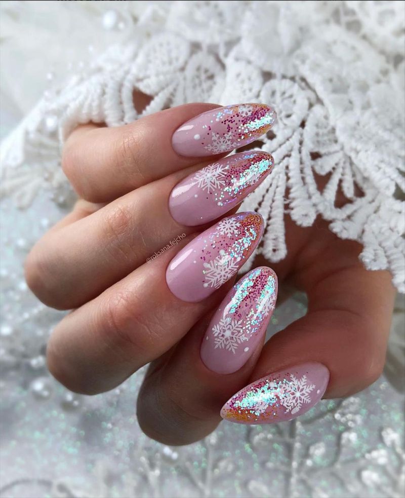 pink christmas nail designs 2021 glitter