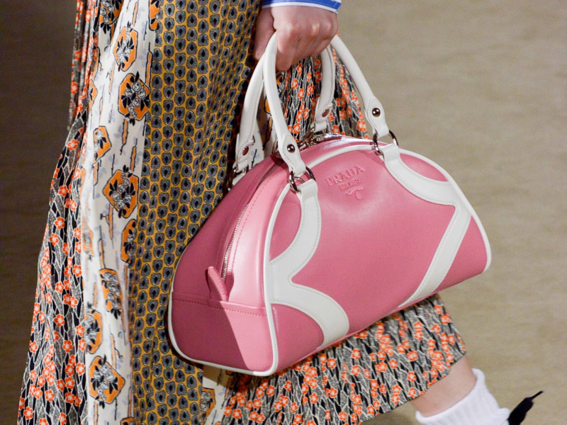 prada pink bowling bag on the runaway