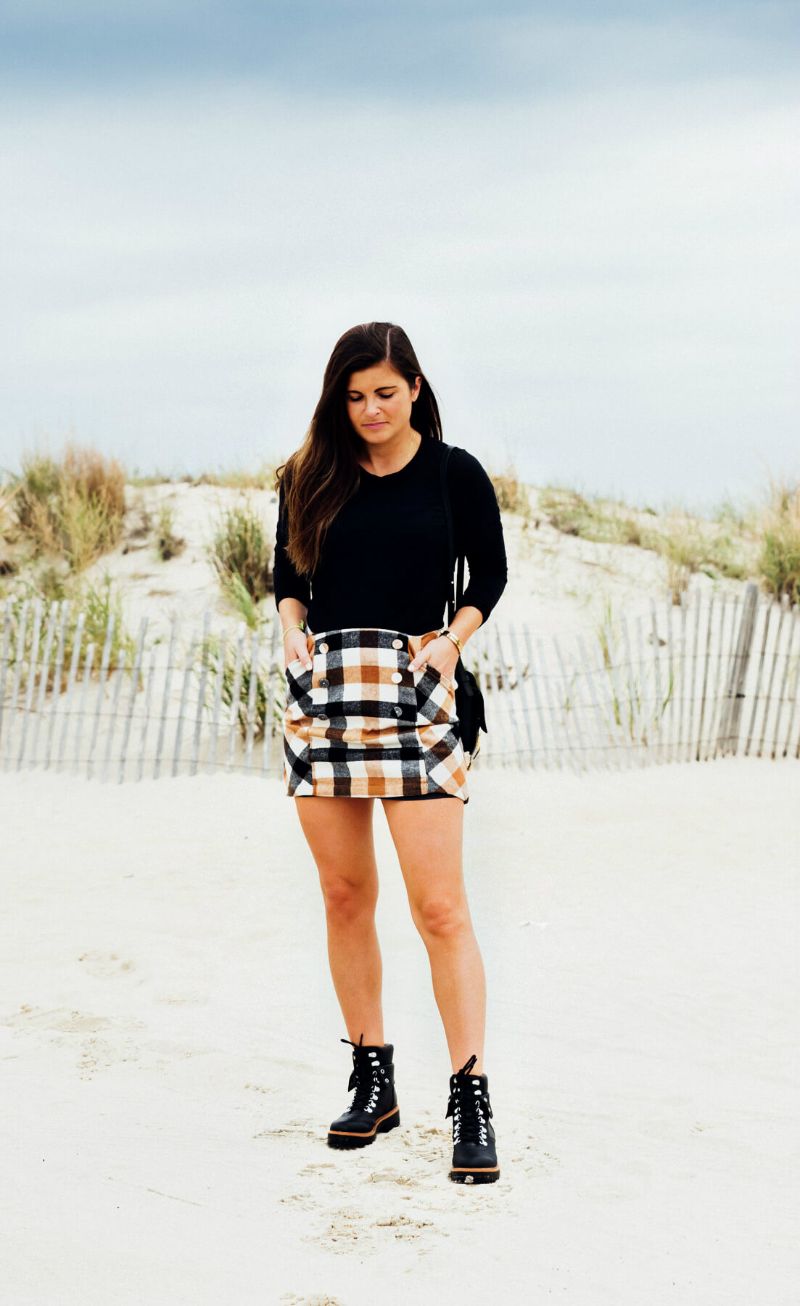 preppy style combat boots outfit skirt