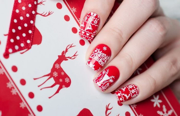 red and white simple christmas nails decorations