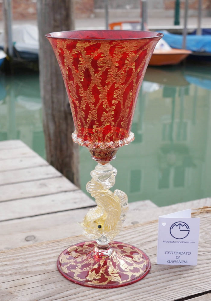 red goblet murano drinking glass