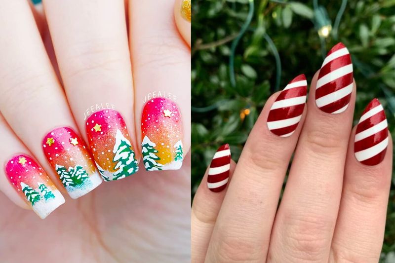 simple christmas nails two different designs