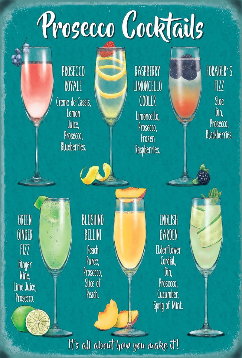 six different christmas prosecco cocktails