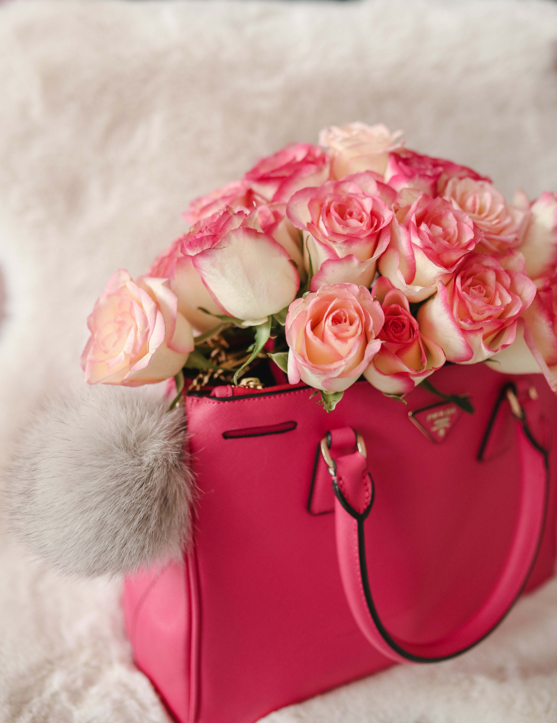 the classic galeria prada bag in pink with flowers min