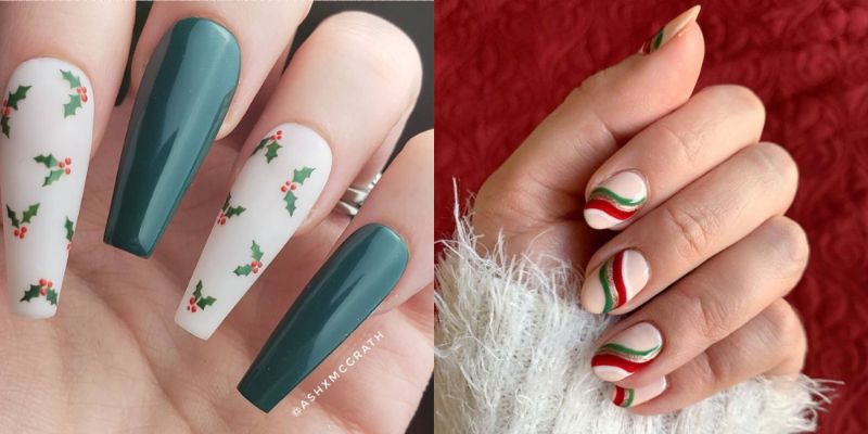 two different designs of simple christmas nails