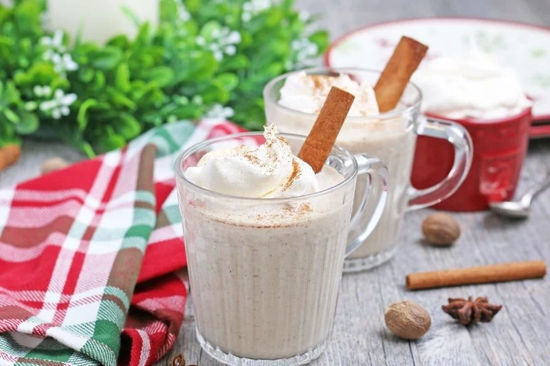 two glasses of eggnog recipe with cinnamon