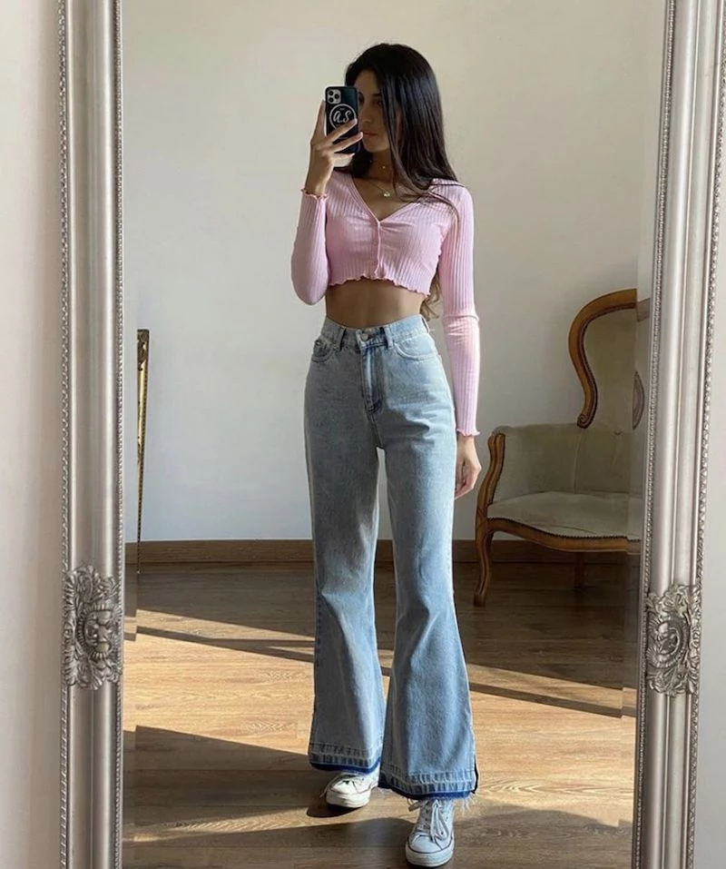 back to school outfits 2022 denim wide leg pant