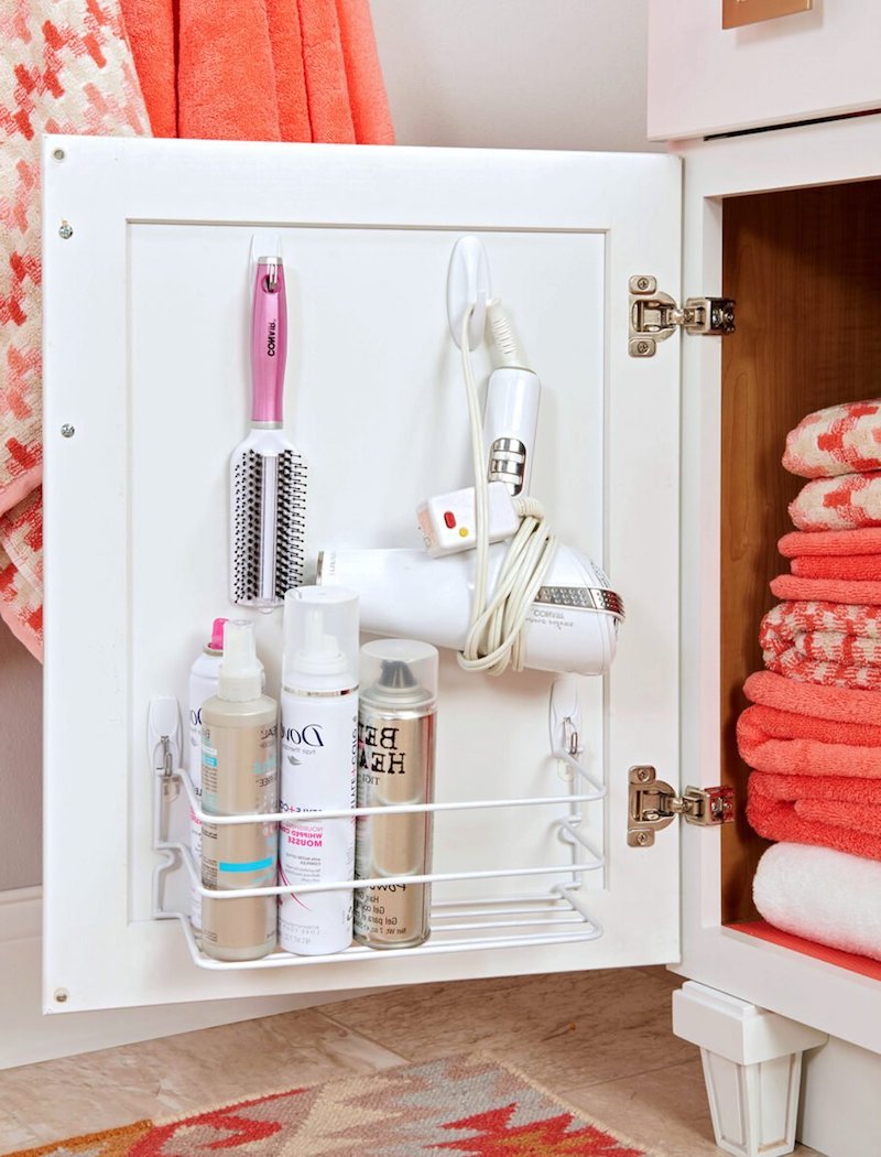 bathroom space saver inside of cabinet hooks