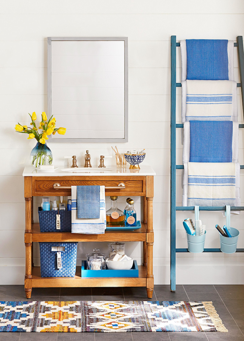 bathroom wall storage cabinets blue white bathroom ladder