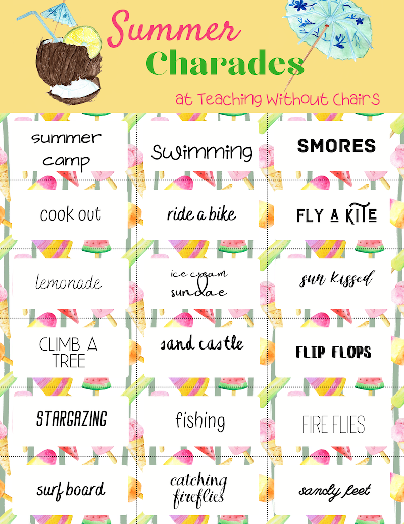 charades actions summer related charade ideas
