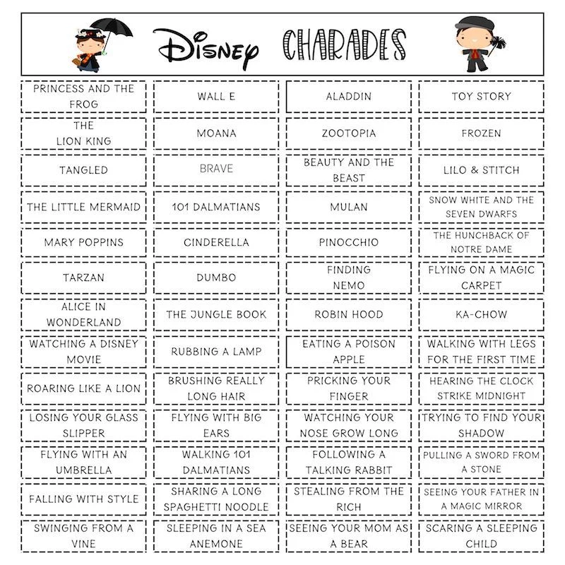 charades ideas movies movie charades disney