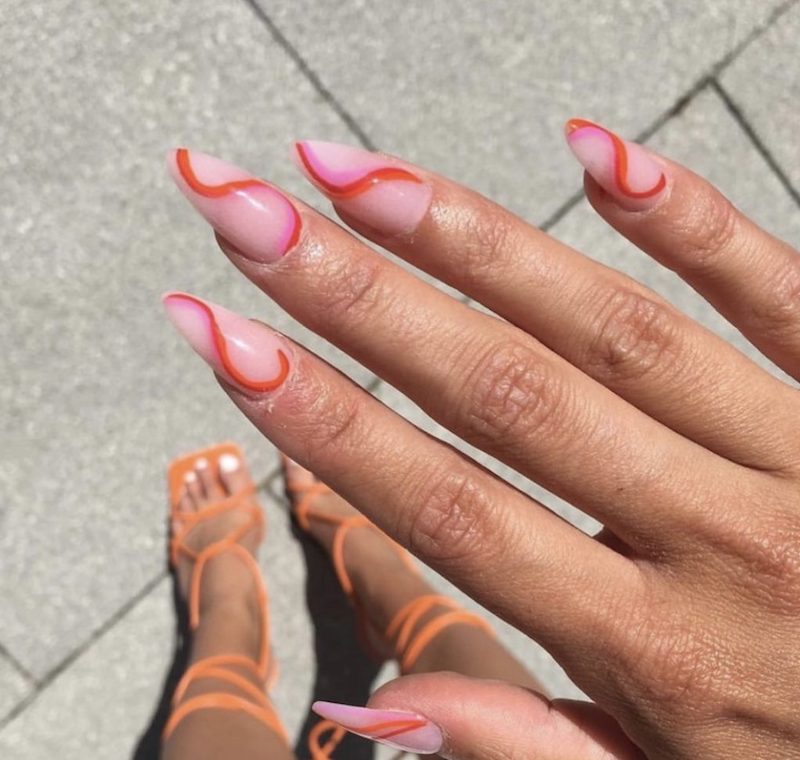 cute nail ideas pink swirl nail design