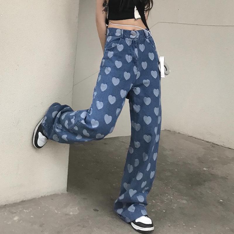 cute outfits aesthetic heart pattern jeans