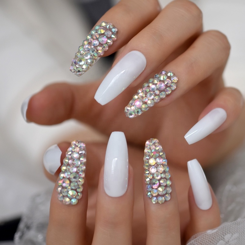 cute simple nails bedazzled coffin nails