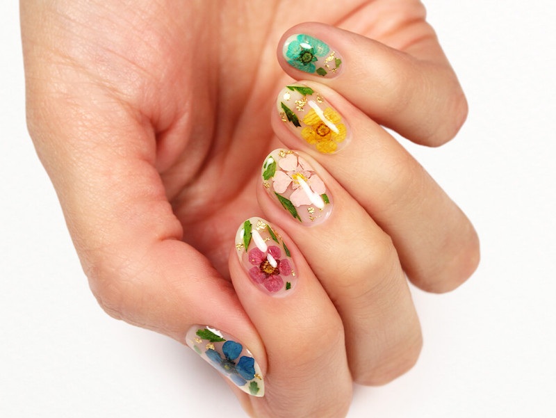 cute simple nails floral themed nails glossy