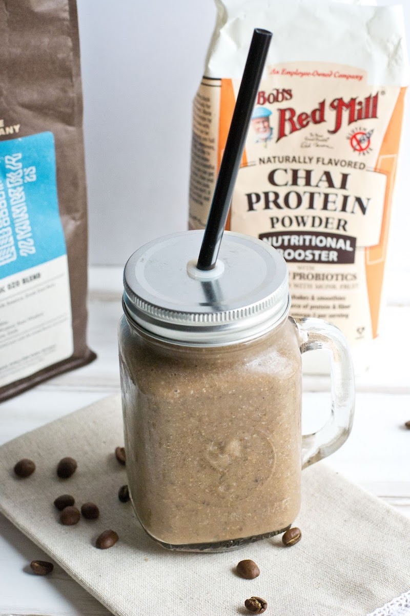 dirty chai latte protein smoothie with lactose free protein powder