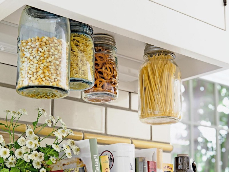 how to organize kitchen cabinets jars attached to underside of cabinets