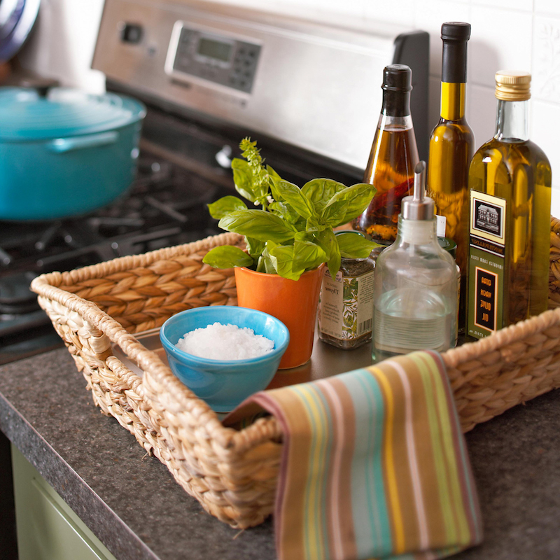 kitchen organizer rack woven tray for conter storage