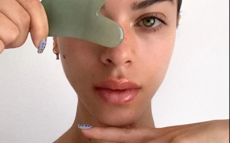 muscle scraping with authentic facial gua sha tool made from green aventurine