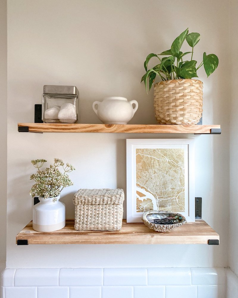 organize bathroom cabinet under sink wooden shelves